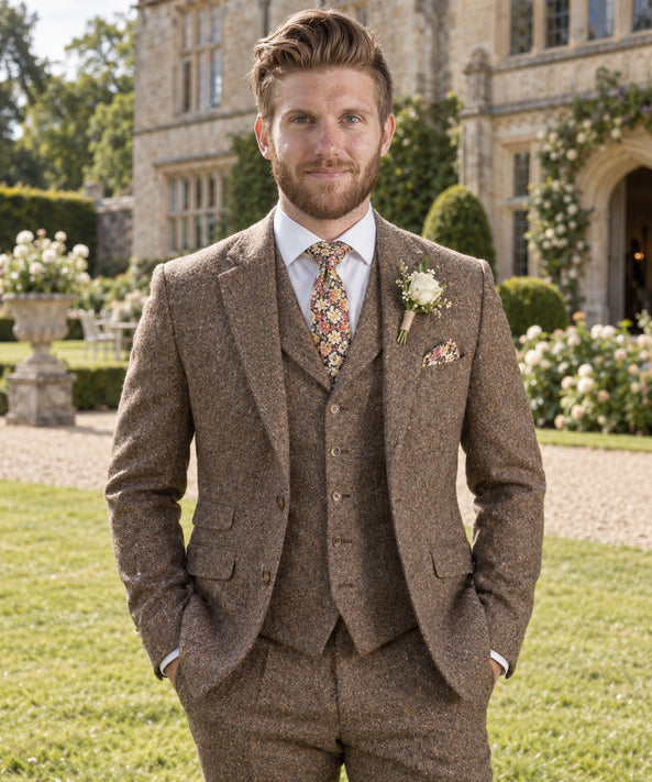 light blue donegal tweed 3-piece to hire